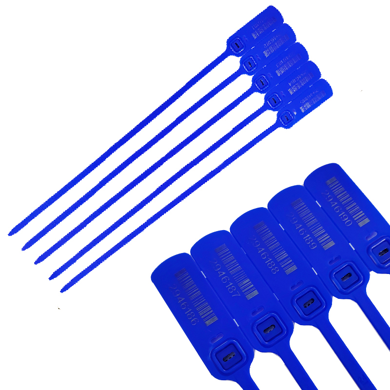 اربطة امان بلاستيكية شديدة التحمل مرقمة ، سيل مبطط متسلسل ، للشاحنات والمقطورات والحقائب والصناديق وغيرها (لون ازرق ، طول 40 سم ، عدد 5 قطع )