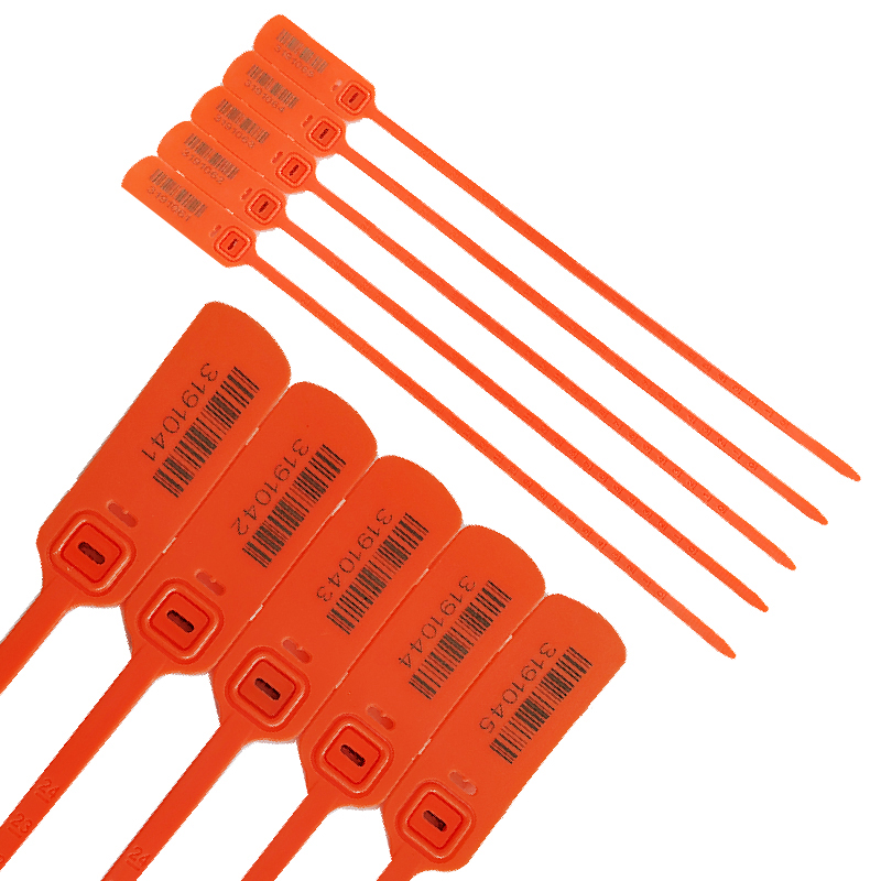 اربطة امان بلاستيكية شديدة التحمل مرقمة ، سيل مبطط متسلسل ، للشاحنات والمقطورات والحقائب والصناديق وغيرها (لون برتقالى ، طول 40 سم ، عدد 5 قطع ، كود: 8849)