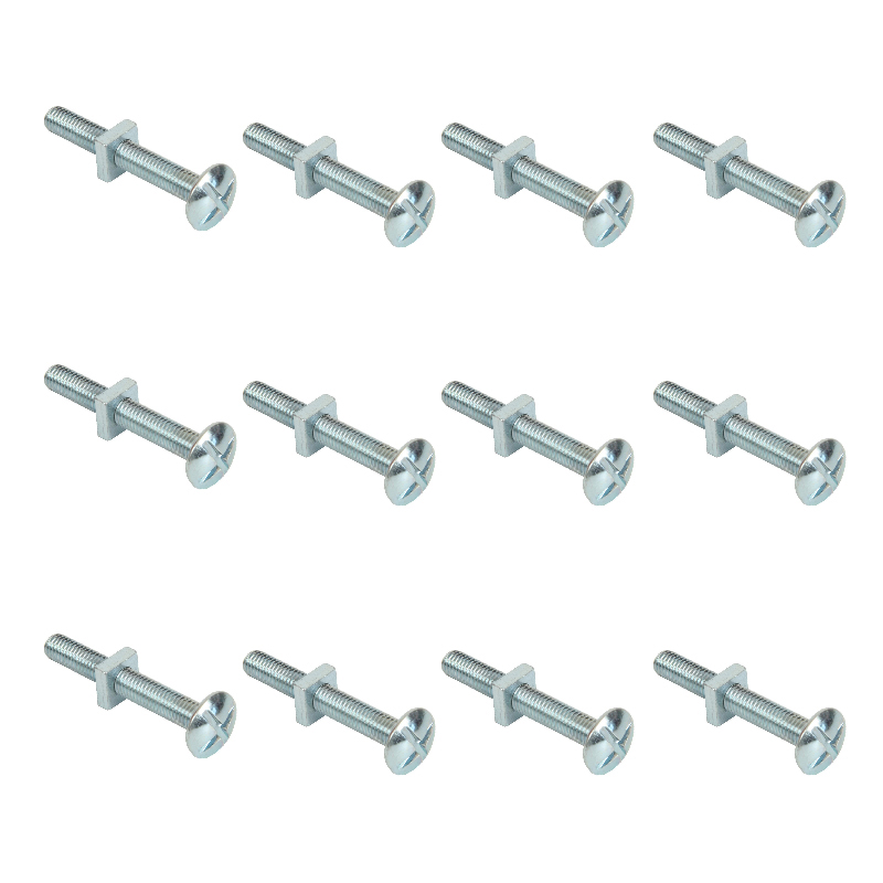 مسمار مسطح غاطس ربط وصامولة متعددة الاستخدامات (عدد 12 قطعة ، راس مفك ، صامولة مربعة M6 ، طول 2.5 سم ، كود : 9023)