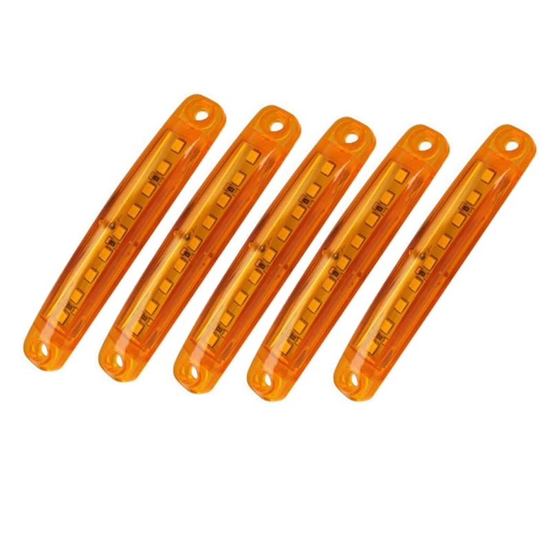 مصابيح اشارة جانبية للمقطورة والقوارب ، ليد مقاوم للماء مؤشر خلوص الضوء الخلفي للشاحنة ار في والقارب والحافلات والتخييم ( اضاءة اصفر ، 5 قطع مقاس 10*1.5سم ، كود : 9173)