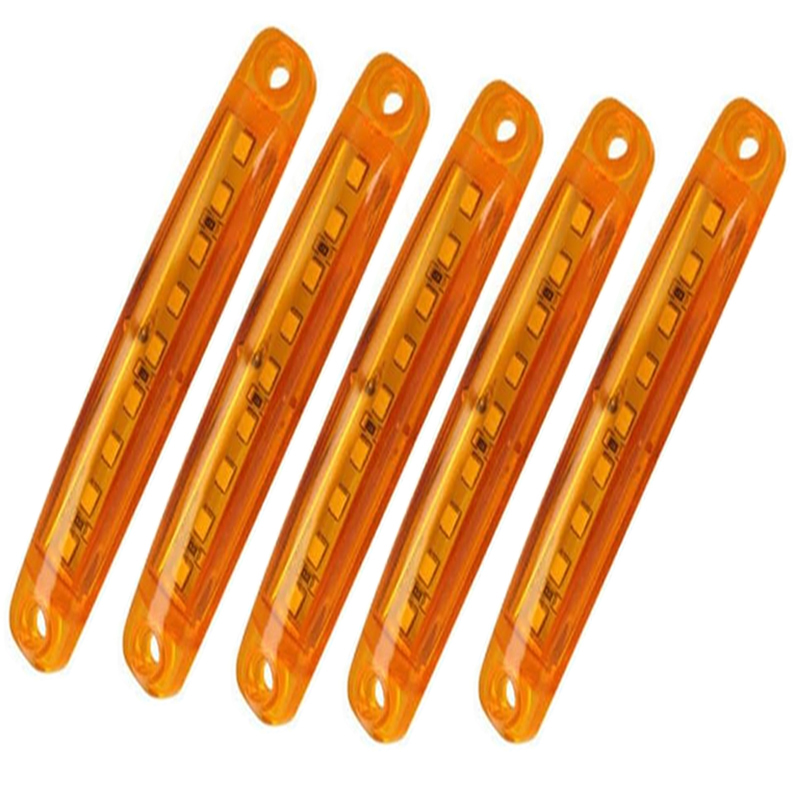 مصابيح اشارة جانبية للمقطورة والقوارب ، ليد مقاوم للماء مؤشر خلوص الضوء الخلفي للشاحنة ار في والقارب والحافلات والتخييم ( اضاءة اصفر ، 5 قطع مقاس 17.2*2سم ، كود : 9174)