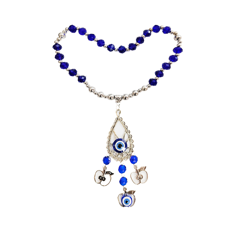 دلاية علاقة سبحة خرز عين ازرق فى سلفر للسيارة والمكتب والمنزل - معدن مع دلايات متعددة ومتنوعة الاشكال ( قطعة واحدة عبارة ، كود: 9181)