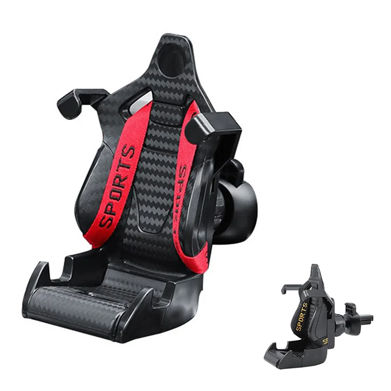 حامل موبايل للسيارة قابل للدوران 360 درجة، تصميم مقعد سباق مع حزام تثبيت للهاتف (اسود ، كود : 9349 )