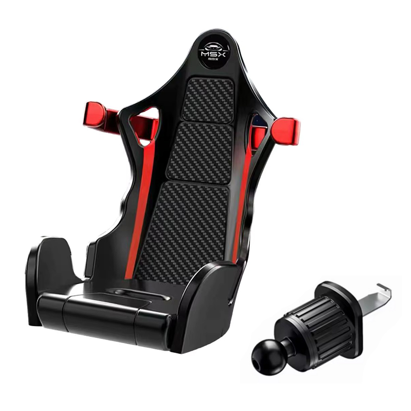 حامل موبايل شامل للسيارة، تصميم مقعد سباق عالمي يناسب جميع الهواتف ، مشبك على فتحة التهوية(اسود ، كود : 9352)