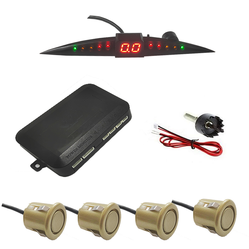 مستشعر وقوف السيارات العالمي LED مع 4 مستشعرات ، عكسي للسيارة، مجموعة رادار الرجوع للخلف ( ذهبى ، قطر 22 م م ، كود : 9375)