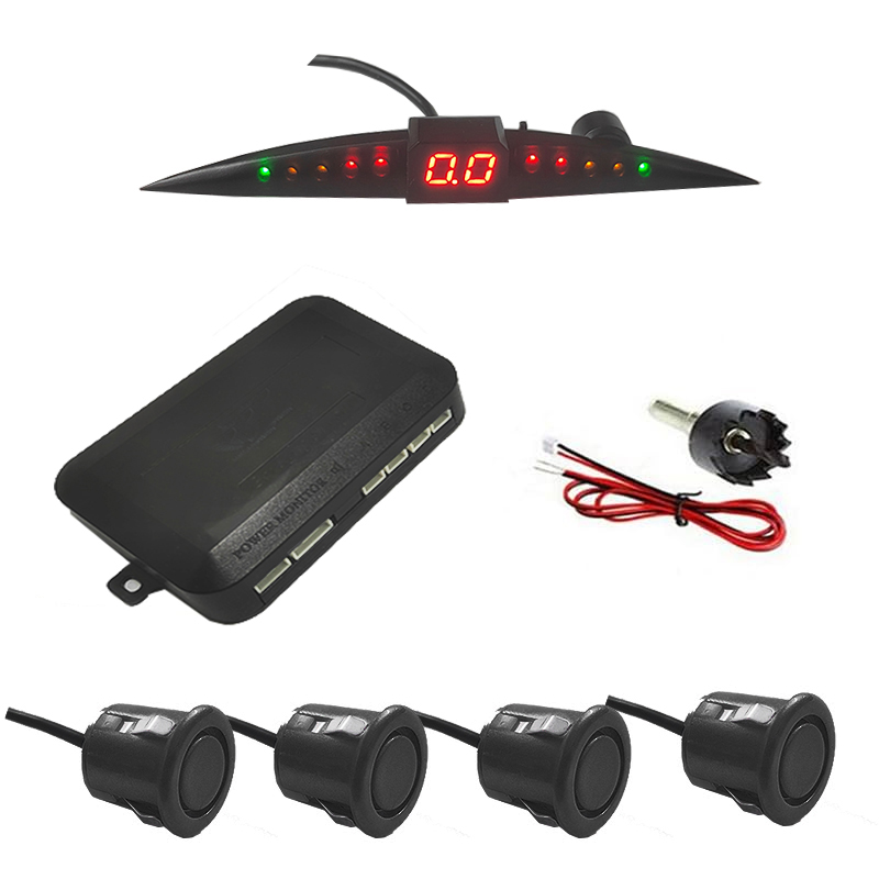 مستشعر وقوف السيارات العالمي LED مع 4 مستشعرات ، عكسي للسيارة، مجموعة رادار الرجوع للخلف( اسود ، قطر 22 مم ، كود : 9380)