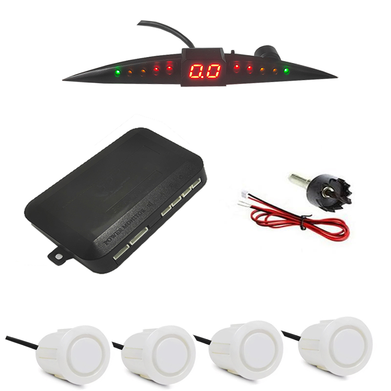 مستشعر وقوف السيارات العالمي LED مع 4 مستشعرات ، عكسي للسيارة، مجموعة رادار الرجوع للخلف( ابيض ، قطر 22 مم ، كود : 9381)