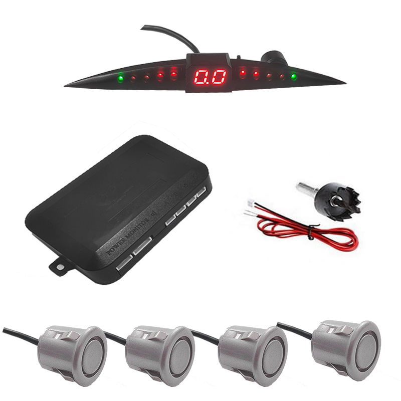 مستشعر وقوف السيارات العالمي LED مع 4 مستشعرات ، عكسي للسيارة، مجموعة رادار الرجوع للخلف( رمادى ، قطر 22 مم ، كود : 9382)