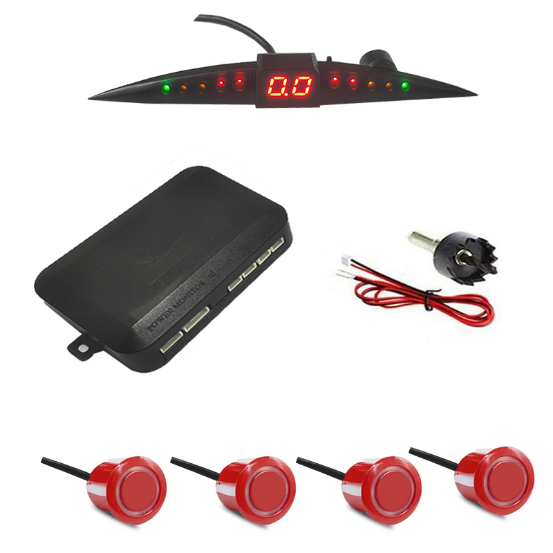 مستشعر وقوف السيارات العالمي LED مع 4 مستشعرات ، عكسي للسيارة، مجموعة رادار الرجوع للخلف ( احمر ، قطر 22 مم ، كود : 9383)