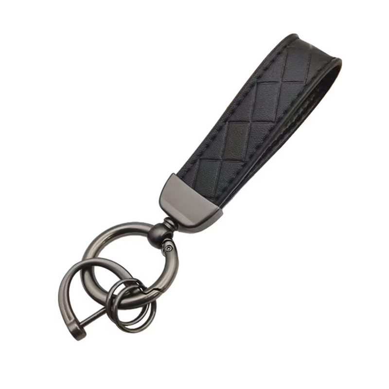 سلسلة مفاتيح سيارة للرجال ميدالية من الجلد المعدني المضفر وخليط معدني مع مفك مناسبة للسيارة والموتوسيكل ومفاتيح المنزل والنساء (جلد ومعدن ، لون اسود ، كود : 9387)