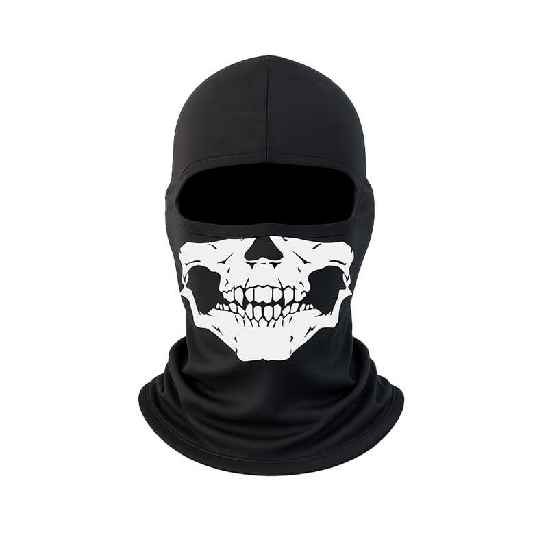 قناع وجه بالاكلافا قماشي مرن مضاد للرياح والغبار، مثالي للرياضات الخارجية (وشاح بالاكلافا ، قطعة واحدة ، اسود مطبوع تصميم جمجمة ، كود: 9391)
