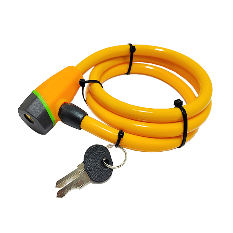 قفل دراجة عالمي من فولاذ مقاوم للصدأ بكابل مضاد للسرقة للموتوسيكلات ودراجات الطرق الوعرة، قفل أمان مع مفتاحين ( اصفر ، طول 120 سم ، كود: 9495)