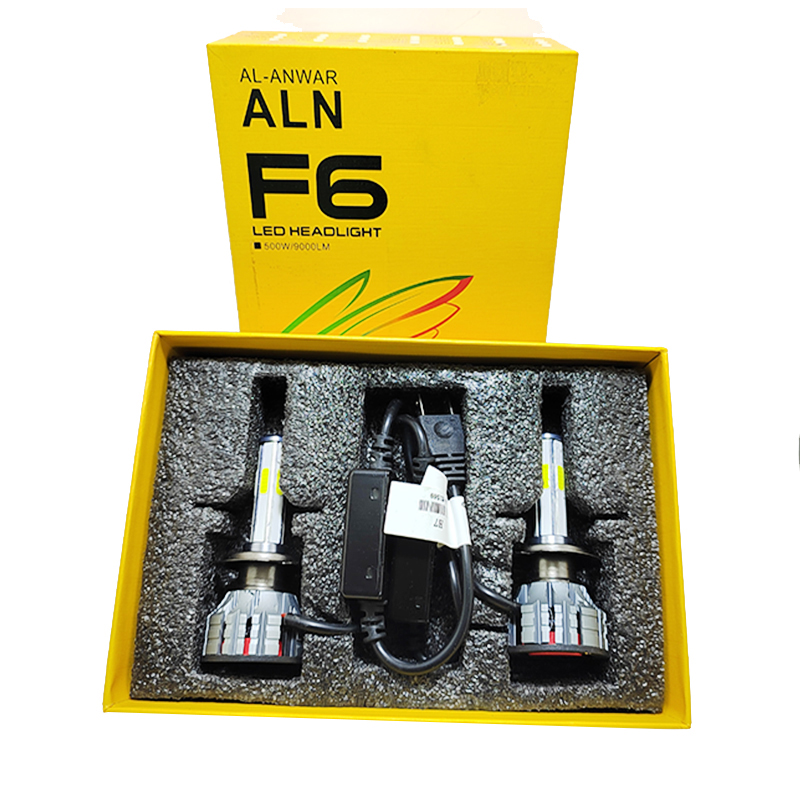 طقم لمبات زينون للمصابيح الأمامية للسيارات ، مصابيح اضاءة ليد مع مروحة تبريد (طقم 2 قطعة ، 500 وات / 9000 لومن ، F6 / H7 ، كود: 9509)