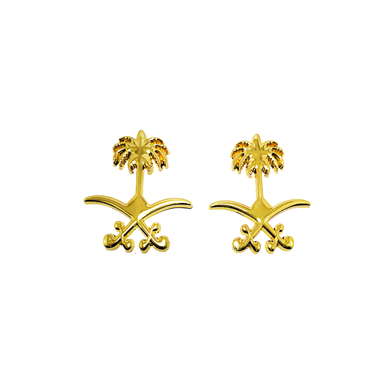 ملصق ستيكر علامة شعار سيارة ثلاثى الابعاد بديل اساسى لشارة السيارة (سيفين ونخلة لون ذهبى ، 2 قطعة ، مقاس 5.5*5 سم ، كود: 9517)