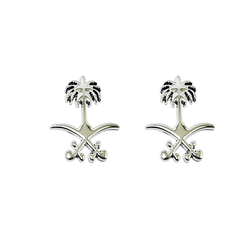 ملصق ستيكر علامة شعار سيارة ثلاثى الابعاد بديل اساسى لشارة السيارة (سيفين ونخلة لون فضى ، 2 قطعة ، مقاس 5.5*5 سم ، كود: 9518)