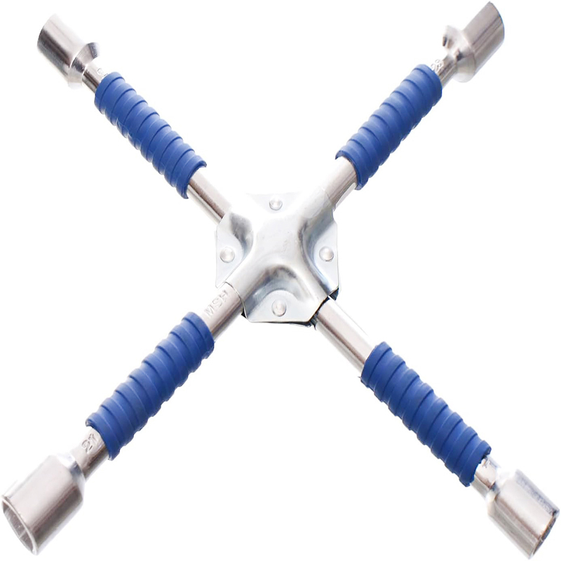 مفتاح صليبة عدة عجلة متقاطع ، أداة فك وربط اطارات السيارات (فضى معزول ، طول 33 سم ، مقاس 17/19/21/23 مم ، كود : 9537)