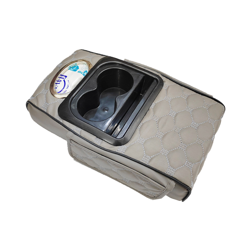 غطاء متعدد الوظائف لوحدة التحكم المركزية للسيارة مع وسادة مريحة، وحامل أكواب وجيوب جانبية لدعم مسند الذراع (مزود ب علبة مناديل ، لون رمادى ، كود : 9637 )