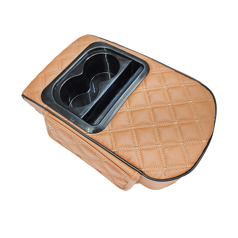 غطاء متعدد الوظائف لوحدة التحكم المركزية للسيارة مع وسادة مريحة، وحامل أكواب وجيوب جانبية لدعم مسند الذراع (مزود ب علبة مناديل ، لون جملى ، كود : 9638 )