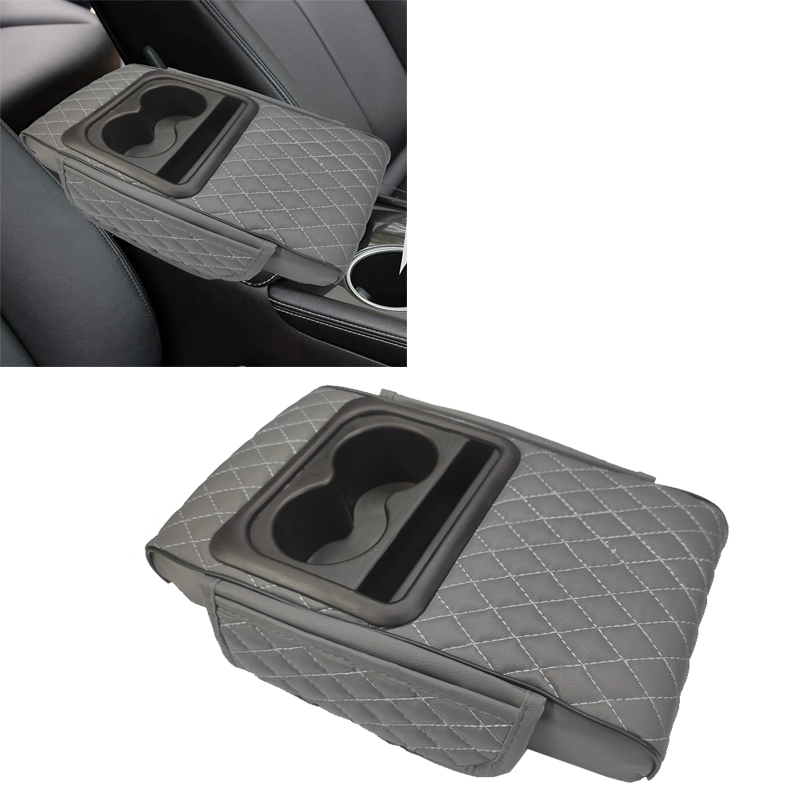كابر تريد اكسسوارات سيارات 37 مسند ذراع مبطن مع حوامل أكواب مدمج، شنطة تخزين متعددة الألوان، منظم صغير للقيادة بدون استخدام اليدين والراحة( لون رمادى ، كود : 9648 )