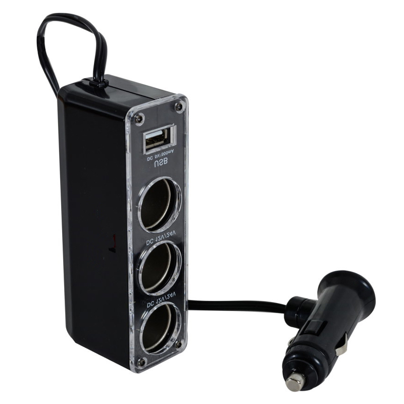 كابر تريد اكسسوارات سيارات 32 محول ولاعة السجائر للسيارة، مقبس متعدد لولاعة السجائر، مشترك ولاعة سيارة 3 مخرج و 1 يو اس بي ، 12 فولت ، 24 فولت (3عين-1USB ، كود : 9653)