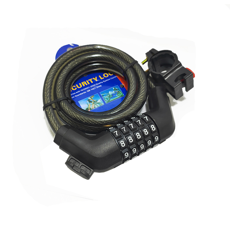 قفل دراجة أمان مع تركيبة مكونة من 5 أرقام، قفل كابل مقاوم للماء للدراجات السكوترات الموتوسيكلات(اسود ، طول الواير 100 سم ، كود: 9821)