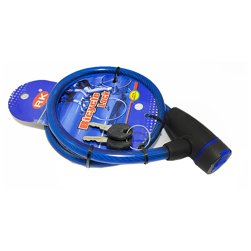 قفل دراجة عالمي من فولاذ مقاوم للصدأ بكابل مضاد للسرقة للموتوسيكلات ودراجات الطرق الوعرة، أمان( ازرق ، طول الواير 70 سم ، كود: 9823)