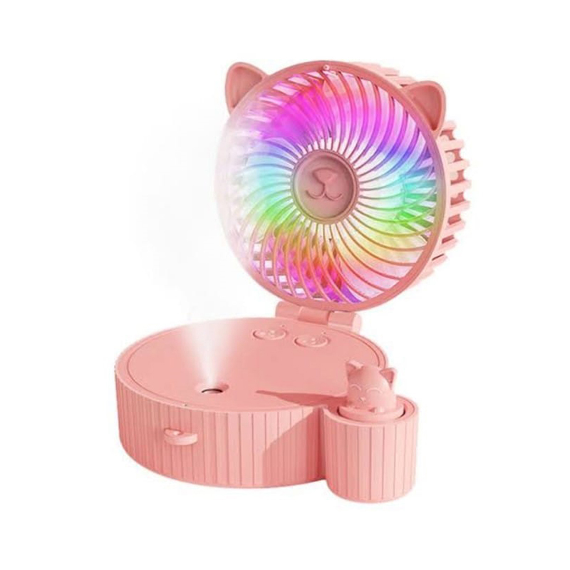 مروحة صغيرة محمولة ، متعددة الوظائف، تتميز بتصميم لطيف على شكل قطة وتجمع بين التهوية والترطيب ( قطعة واحدة ، لون بينك ، كود : 9835)