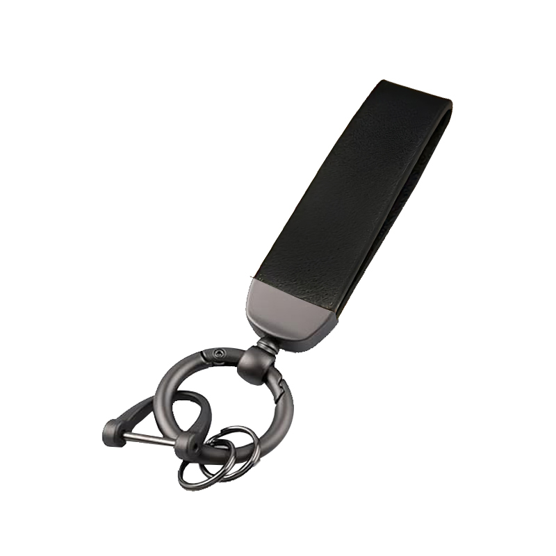 مفتاح سيارة من الجلد الصناعي ، ملحقات سلسلة المفاتيح العالمية ، مفتاح سيارة مع قابلية دوران 360 درجة وحلقة D المضادة للضياع للرجال والنساء (جلد ومعدن ، لون اسود ، كود : 9867)