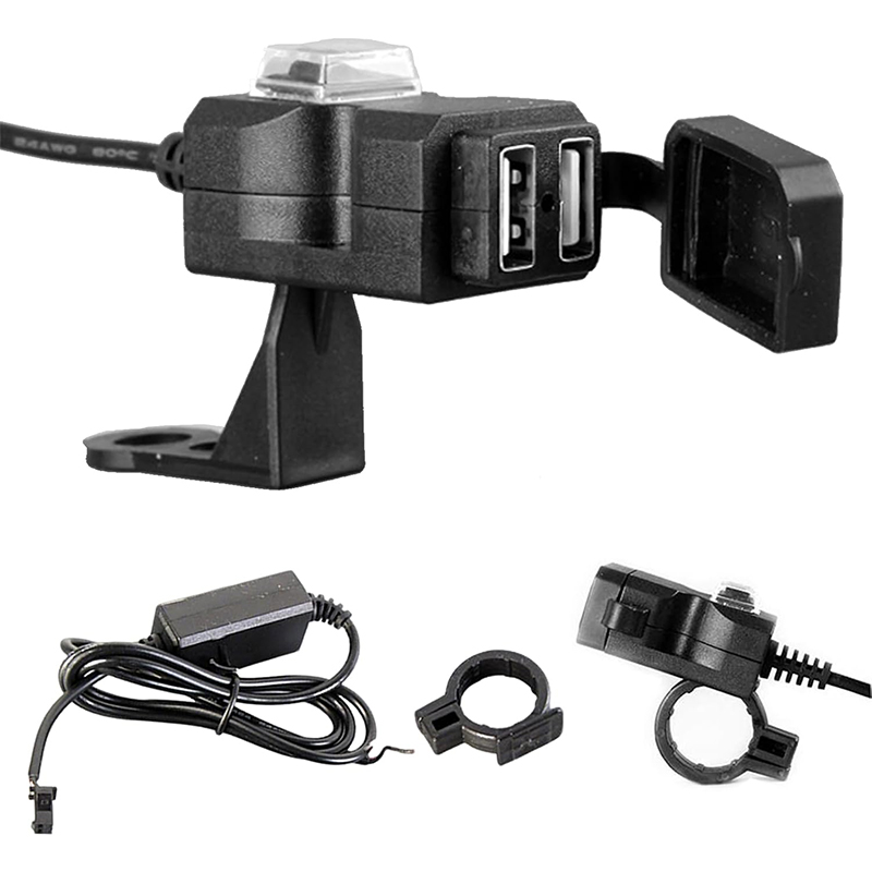 منفذ شحن USB ثنائي للدراجة النارية متوافق مع جميع الهواتف وقطع تحديد المواقع (GPS)، ضد المطر ( كود: 10578)