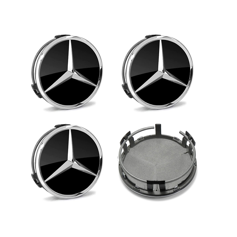 غطاء طبة جنط محور اطارات السيارات - متوافقة مع - مرسيدس - عدد 4 قطع - لون اسود فى سلفر ، مقاس 6.2 سم (كود 4495)