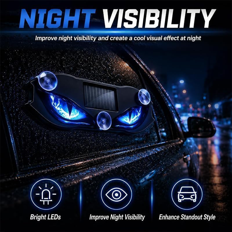 إضاءة محيطية ذكية للسيارة بتصميم عيون تعمل بالطاقة الشمسية وUSB، مصباح LED ديكور داخلي مضيء للسيارات( قطعة واحدة ، اضاءة ازرق فلاش ، كود: 8438) 5 إضاءة محيطية ذكية للسيارة بتصميم عيون تعمل بالطاقة الشمسية وUSB، مصباح LED ديكور داخلي مضيء للسيارات( قطعة واحدة ، اضاءة ازرق فلاش ، كود: 8438) - الصورة 5